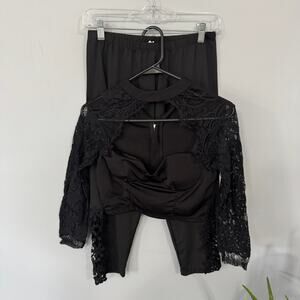 Show Lai Black Lace Crop Top Size Medium Cropped Pull On Pants Outfit Size Large